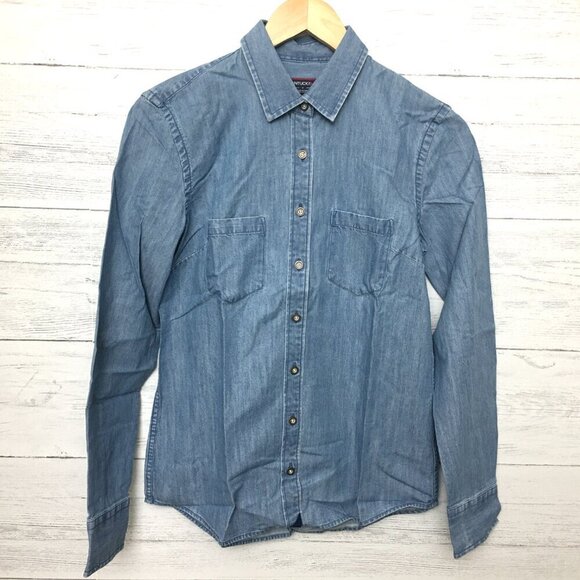 New UNTUCKit Women's Cotton Chambray Shirt Button Up Denim Alleanza size 0 - Picture 8 of 8